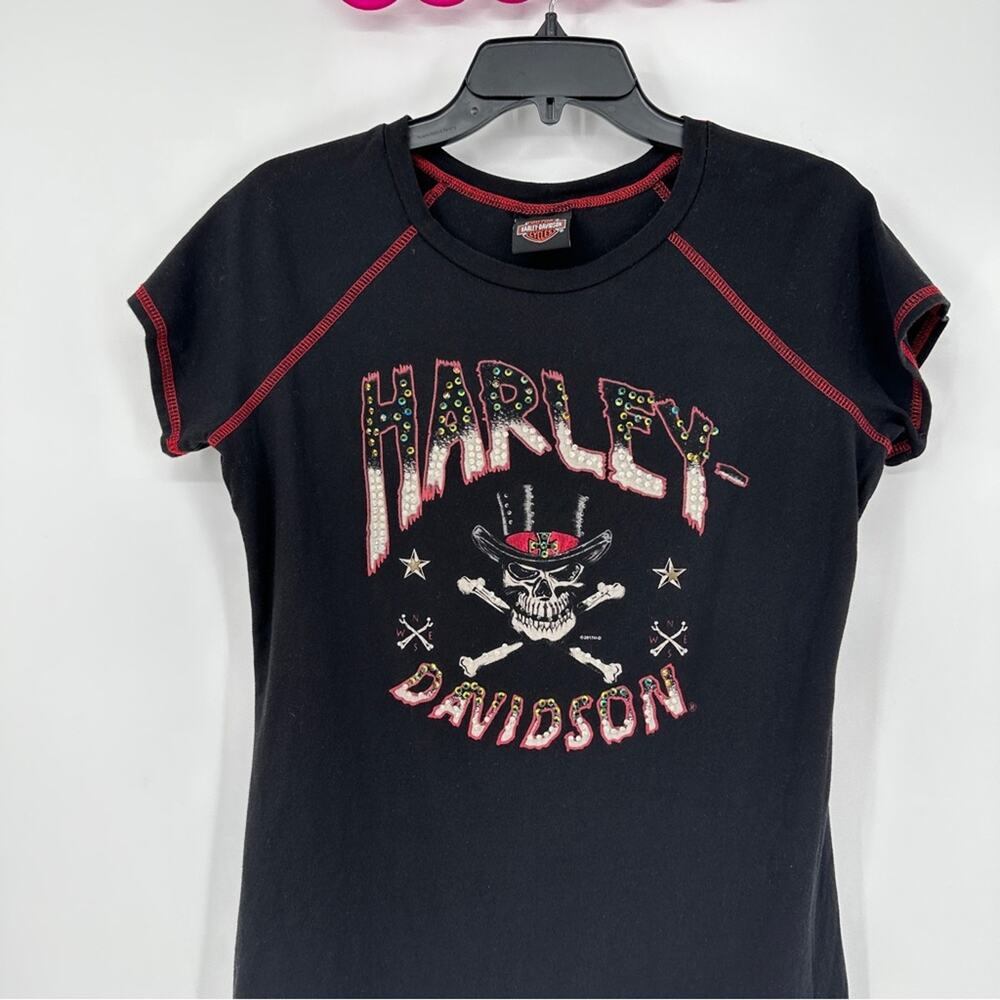 Harley-Davidson Rhinestone Skull Graphic Black T-Shirt • Sedona Edition - Picture 3 of 10